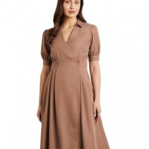 Premium Women's Fit & Flare Wrap Dress  taupe