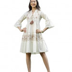 Women's Floral Printed Cotton Flared Dress white