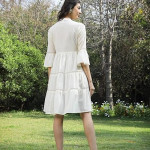 Women's Floral Printed Cotton Flared Dress white