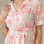 Women's Floral Printed Cotton Flared Dress pink